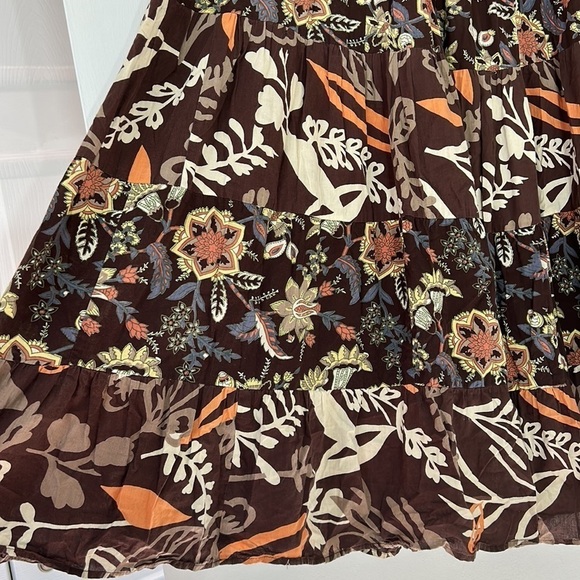 Y2K ELEMENTZ Cotton tiered Bohemian maxi skirt Brown floral mixed prints medium - Picture 3 of 5